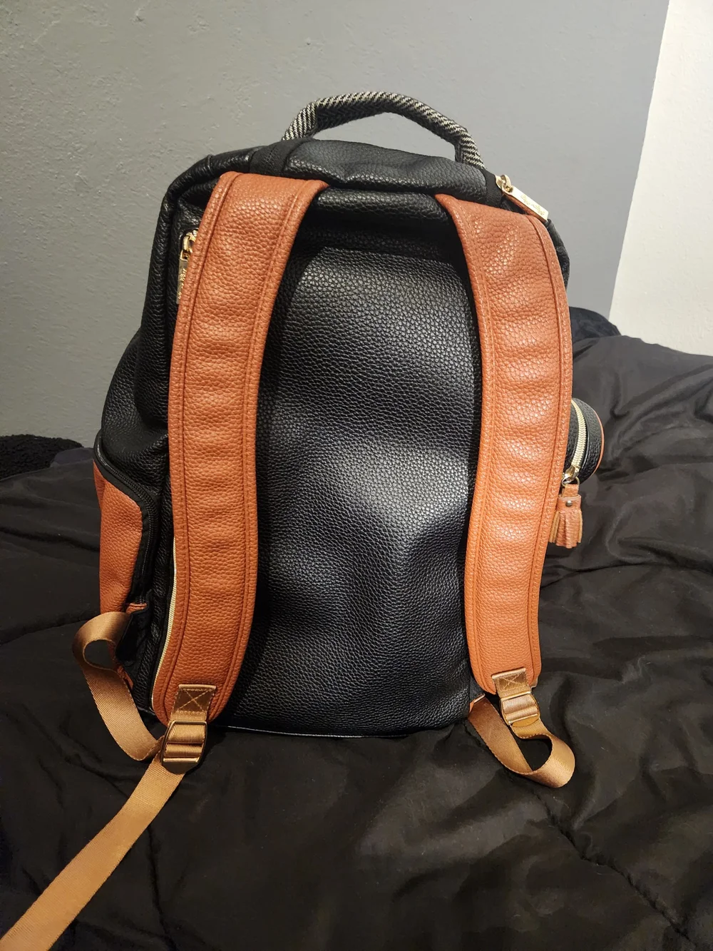 Itzy Ritzy Herringbone Diaper Backpack in Black, White & Brown